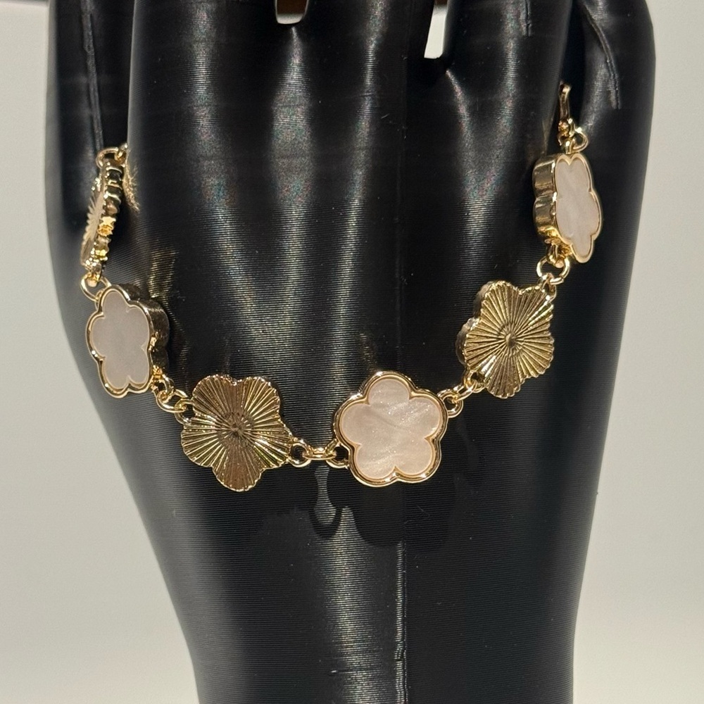 Gold and Cream Flower Bracelet